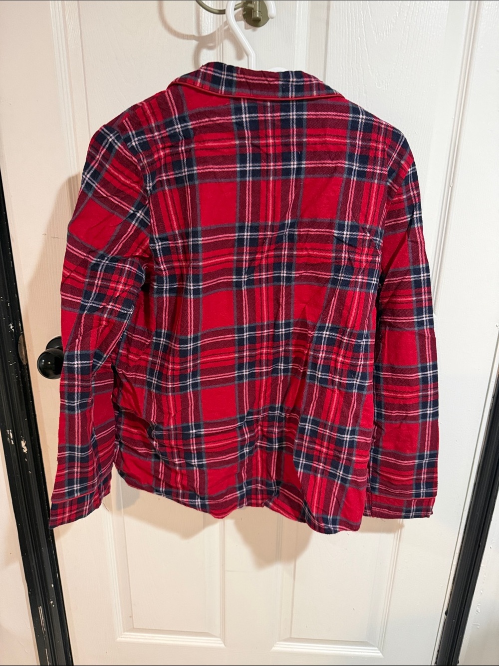 La Vie En Rose Red and Navy Plaid Women's Button-Up Pajama Top - Picture 2 of 3